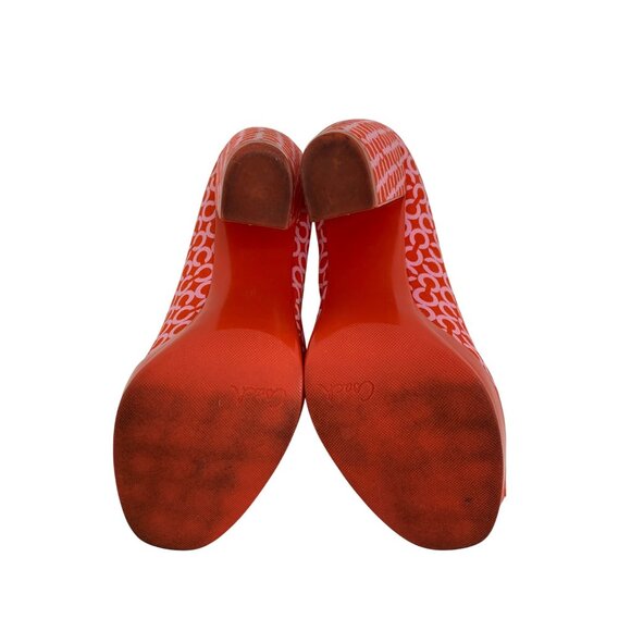 Coach Corry Red Pink Open Gem Peep Toe Chunky High Heels Size 6 Q10646 GUC - Picture 4 of 10